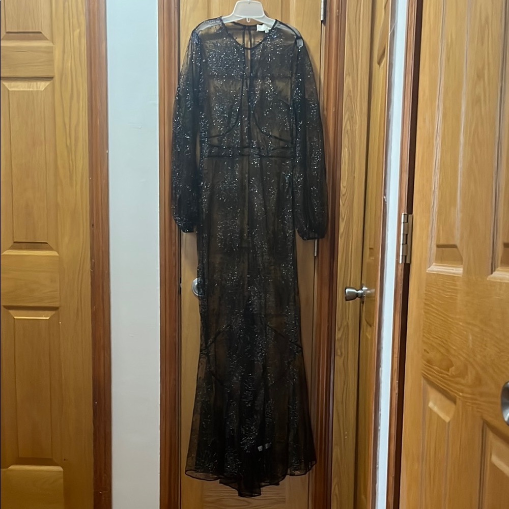 Fleur du Mal Black Long Sleeve Gown for Wedding Guest